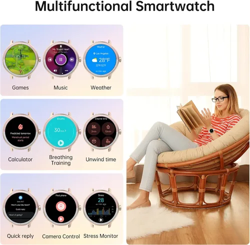 Vista 6 de Reloj inteligente para hombres y mujeres (respuesta/hacer llamadas), reloj inteligente con voz AI integrada, rastreador de fitness HD de 1.27