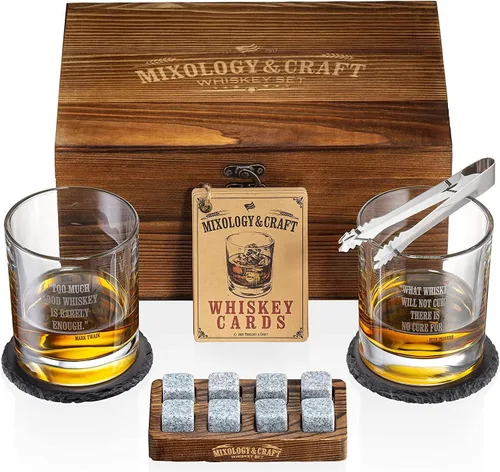 Vista 9 de Mixology & Craft Juego de piedras de whisky con vasos y balas de acero, regalo para hombres