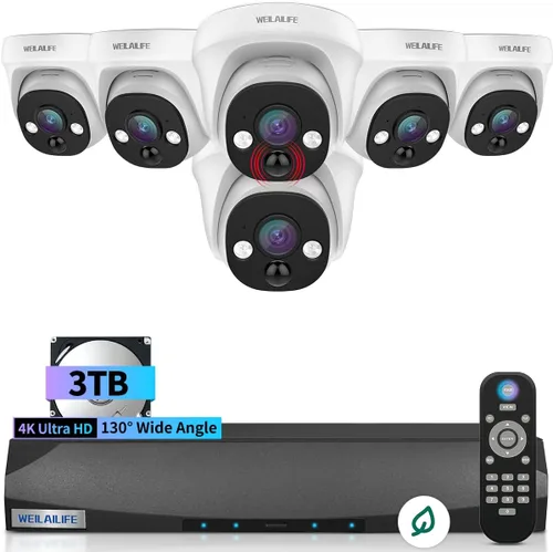 Vista 11 de 【Gran angular de 130° y 90 días de almacenamiento】Sistema de cámara de seguridad de cúpula con cable, sistemas de cámara de videovigilancia