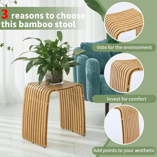 Vista 6 de Taburete de bambú para baño y comedor, banco de bambú, duradero y hermoso diseñado para baño, comedor, sala de estar y dormitorio