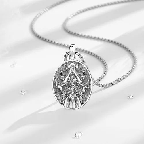 Vista 154 de EUDORA Collar de plata de ley 925 con moneda Hécate, Athena, Perséfono, Nyx, diosa de la luna triple, diosa celta, rueda de Hécate, llave, regalo