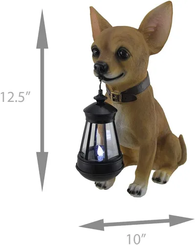 Vista 7 de Zeckos Little Light Keeper: Estatua de Chihuahua con linterna LED – Figura de decoración al aire libre para jardín, patio y patio – Compañero