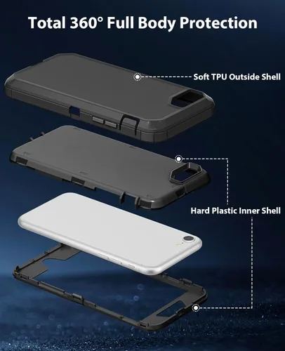 Vista 6 de Jelanry Funda para iPhone SE 2022/2020, para iPhone 8/7, Resistente de Servicio Pesado Rugosa a Prueba de Golpes de Doble Capa Carcasa Protectora
