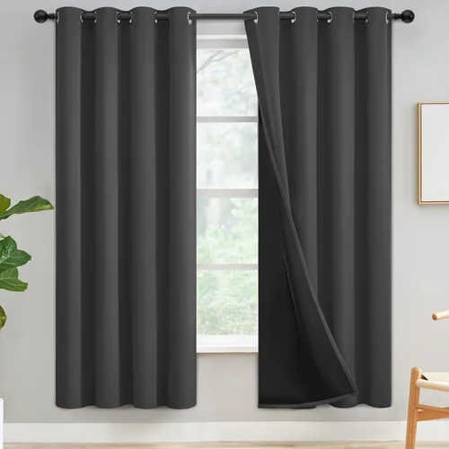 Vista 203 de Yakamok Cortinas negras, cortinas de ventana con aislamiento térmico y eficiencia energética para dormitorio, cortinas opacas completas y cortinas