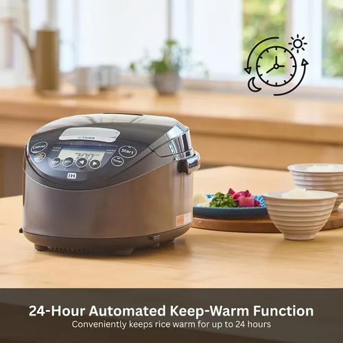 Vista 5 de Arrocera y calentador Tiger JPW-H10U con calefacción por inducción, con 14 ajustes preestablecidos de menú y pantalla LCD (5.5 tazas, Morado Negro)