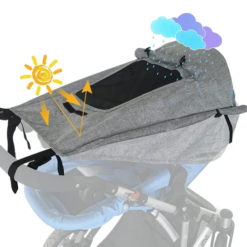 Vista 8 de Protector de parasol universal para cochecito de bebé, cubierta opaca Outdoor UPF 50+ Stroller Sun Shield Canopy Cover Pram Rain Sunshade with See