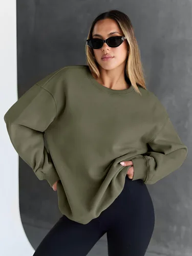 Vista 5 de Trendy Queen - Sudaderas para mujer, sudaderas con capucha de gran tamaño, cuello redondo, suéteres cómodos para otoño e invierno, ropa a la moda