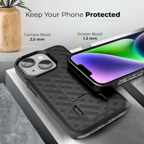 Vista 4 de MOTIVE Funda para iPhone 14, funda con clip para cinturón para Apple iPhone 14, funda protectora delgada y resistente a prueba de golpes con soporte