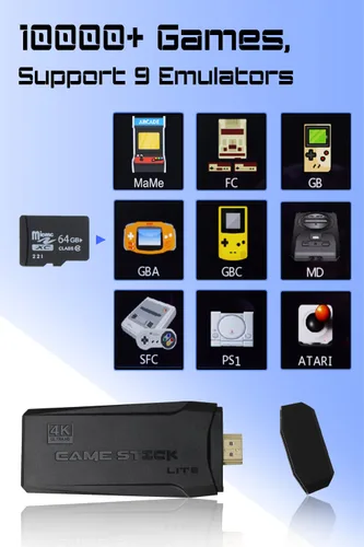 Vista 6 de Apriluna Retro Classic Game Console Wireless HDMI Output System, Built in 10000+ Handheld Video Games 2.4G Wireless Controllers, 9 Emulator Consoles