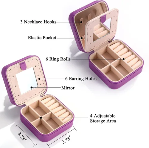 Vista 3 de Parima Joyero de viaje para niñas y mujeres, caja organizadora de joyas, cajas de joyería personalizadas para mujeres y niñas, caja organizadora