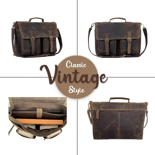 Vista 2 de KomalC Maletín de cuero de 18 pulgadas para computadora portátil, bolsas de mensajero para hombres y mujeres, la mejor bolsa de oficina