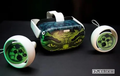 Vista 3 de Incredible Green Beast VR Skin Wrap Decal for Oculus Quest 2 VR Headset - Easy-to-install Stickers for Meta Quest 2 VR2
