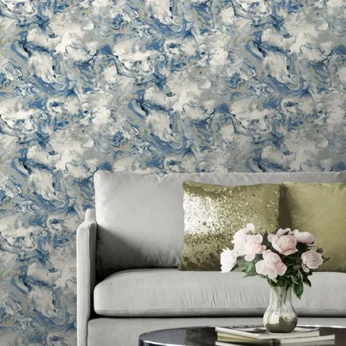 Vista 7 de Muriva Elixir 166505 - Papel pintado de mármol azul marino/plateado metálico
