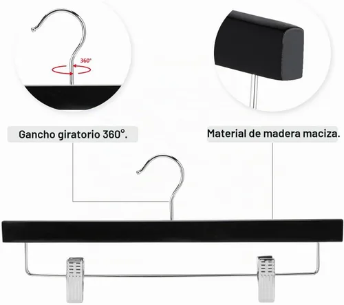 Vista 7 de AMKUFO 20 piezas de perchas de madera para pantalones, perchas sólidas para pantalones con clips ajustables de 14 pulgadas, perchas de madera negra
