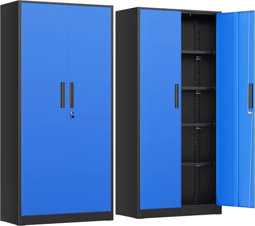 Vista 31 de INTERGREAT Gabinete de almacenamiento de metal con puertas con cerradura, gabinetes de almacenamiento de acero con cerradura con 2 puertas y Negro