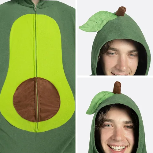 Vista 4 de Spooktacular Creations Unisex Adult Avocado Pajama Plush Costume with Hat for Dress Up Role Play Halloween Costume Green