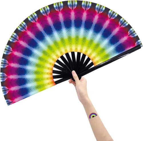 Vista 16 de Abanico grande plegable de mano para baile de línea, abanico de clic para botas en el suelo, para baile, fiesta, decoración, festival (Alien)