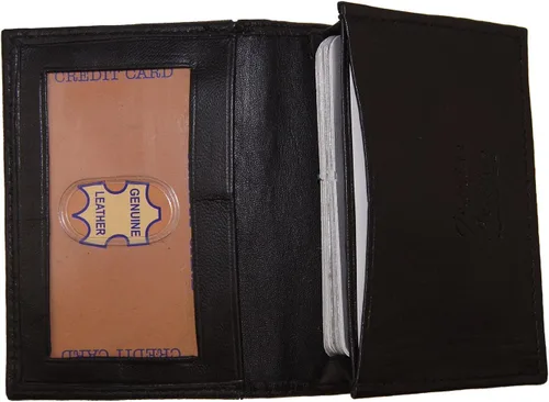 Vista 4 de Improving Lifestyles Cartera de cuero para hombre plegable negro pequeño titular de la tarjeta de crédito ventana ID bolsa de regalo de organza