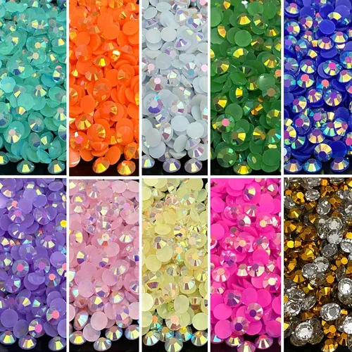 Vista 3 de 1500 piezas de diamantes de imitación de resina AB de 0.236 pulgadas (0.236 in) con parte trasera plana, purpurina redonda sin fijación