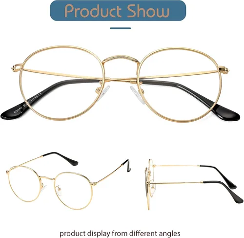 Vista 3 de Vintage Round Metal Glasses Frame with Clear Lens, 2 Pack Women Men Non-Prescription Eyeglasses