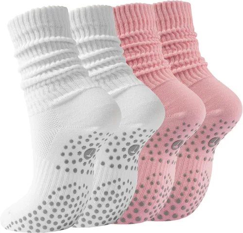 Vista 8 de Calcetines de Pilates Slouch Crew para mujer, calcetines de yoga con agarre antideslizante para barre ballet, baile, hospital, entrenamiento