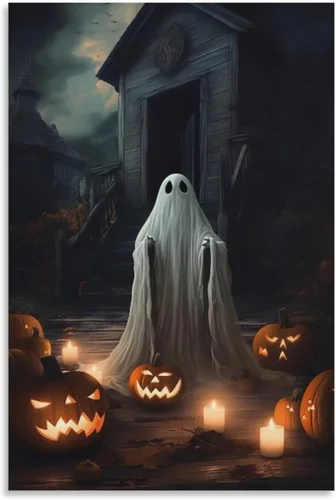 Vista 24 de HHGaoArt Lienzo gótico para pared, póster de fantasmas de Halloween, imagen espeluznante en lienzo