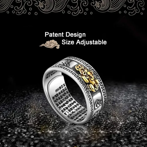Vista 2 de Anillo ajustable de plata 990 Feng Shui PiXiu Mani Mantra Protección Wealth Ring
