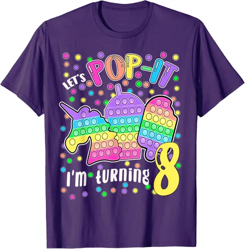 Vista 95 de Let's Pop-it I'm turning 8 Colorful 8th Birthday - Camiseta para niña, Negro