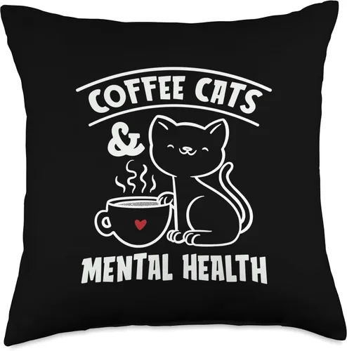 Vista 4 de Mental Health Designs for Coffee Drinker Coffee Cats Anxiety Awareness Mental Health Throw Pillow, 16x16, Multicolor