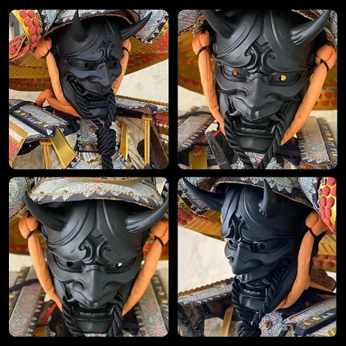 Vista 4 de HHHJ Máscara de Samurai Oni, máscaras de cara completa, monstruo demonio malvado, Kabuki, Samurai Hannya, bola protectora de cara completa, fiesta