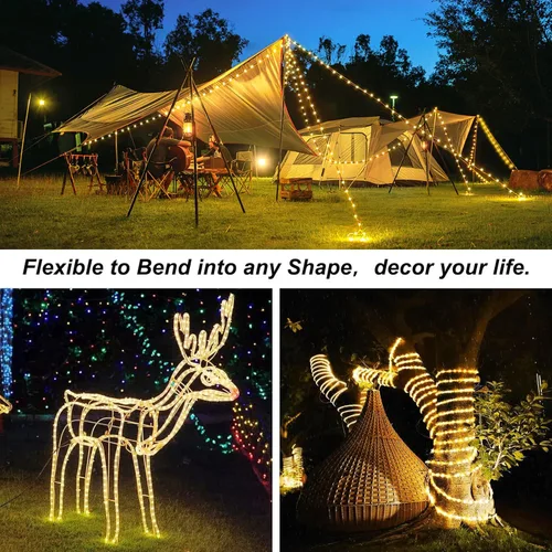 Vista 2 de JMEXSUSS Paquete de 2 luces de Navidad a pilas de luces blancas cálidas, impermeables al aire libre, 200 LED de 66 pies, 8 modos, funciona