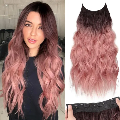 Vista 27 de KooKaStyle - Extensiones de cabello con hilo invisible, diadema transparente, ajustables, 4 clips fijadores, cabello largo y ondulado de 12