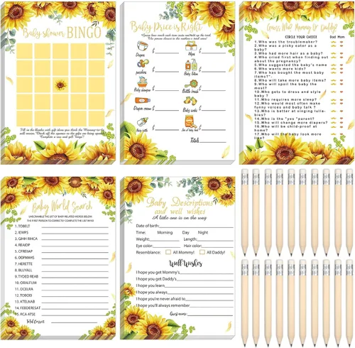 Vista 28 de Yinder 145 tarjetas de actividades para juegos de baby shower con 20 lápices, incluye descripción de bingo para bebés y deseos, adivina quién es
