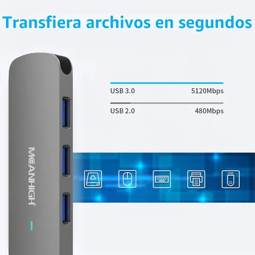 Vista 3 de Hub USB 4 puertos, adaptador portátil con divisor USB A 3.0 múltiple 2.0 para laptop, mini extensor USB Plug and Play para PC, unidad flash, disco