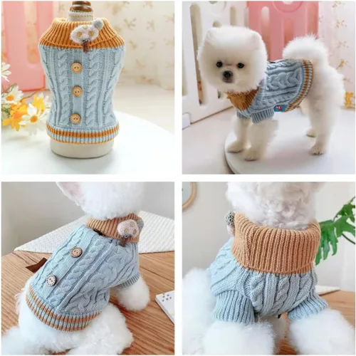 Vista 2 de Suéter de punto para perros pequeños, gatos, ropa gruesa y cálida para cachorros, cuello alto, elástico, chihuahua, bulldog y perro salchicha