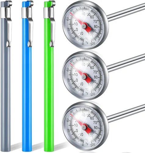 Vista 19 de Xuhal 6 piezas de termómetro de cocina de acero inoxidable con vástago largo de 5 pulgadas y esfera de 1 pulgada para leche, espumado, alimentos