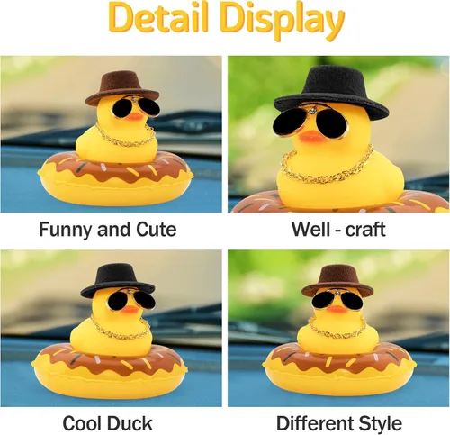 Vista 5 de wonuu 2 adornos de pato para salpicadero de automóvil, adornos de goma para decoración de tablero de automóvil, accesorios de decoración con mini