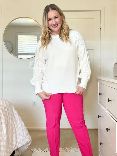 Vista 4 de Onedreamer Suéter de punto para mujer con puntos de punta, suéter largo de manga de globo de murciélago, blusa de invierno