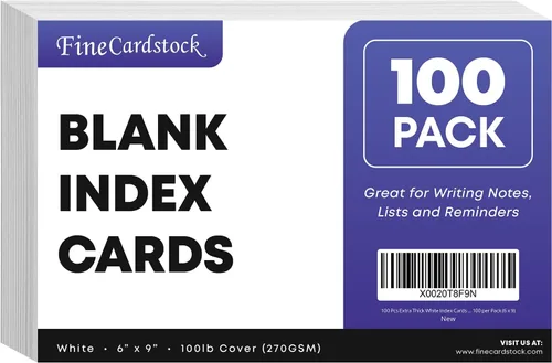 Vista 6 de 100 tarjetas de índice blancas extragruesas – Cartulina pesada en blanco de 14 puntos (0.014 pulgadas), cubierta de 100 libras, tarjetas flash