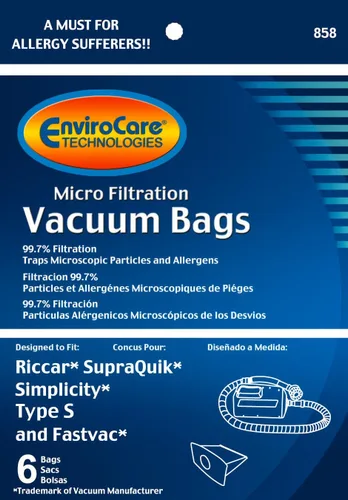 Vista 2 de EnviroCare 858 bolsas de vacío de repuesto diseñadas para adaptarse a Riccar RSQ-6 SupraQuick, 6 bolsas de papel