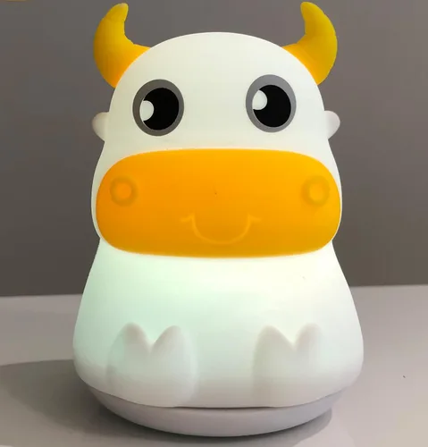 Vista 5 de Linda luz nocturna para niños, lámpara de noche para dormitorio, bebé, portátil, batería de silicona portátil, luz nocturna LED, para guardería Vaca