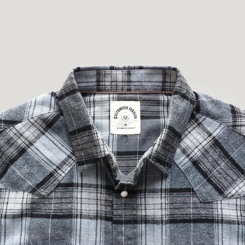 Vista 3 de Dubinik Camisa de franela para hombre, estilo vaquero occidental, con botones y perlas, para hombre, manga larga, vintage, a cuadros