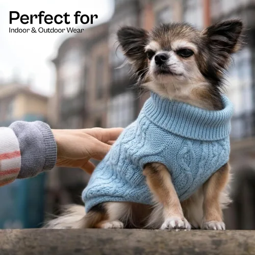 Vista 4 de Parisian Pet Suéteres de Navidad para Perros - Tipo Pullover, Suéter Azul para Perro con Cuello de Tortuga - Suéter Grueso de Punto Trenzado