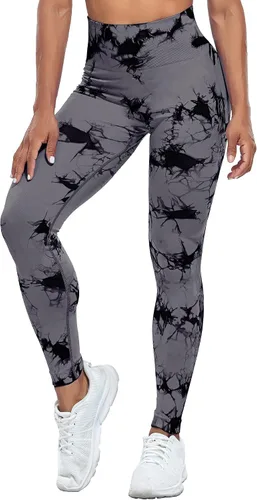 Vista 3 de Yaavii Leggings sin costuras con teñido anudado para mujer, cintura alta, entrenamiento, gimnasio, yoga, control de abdomen, levantamiento