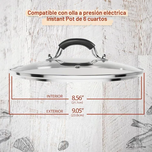 Vista 3 de Tapa de vidrio templado de 9.1 pulgadas para olla instantánea de 5/6 cuartos de galón, cubierta universal para olla a presión eléctrica con perilla