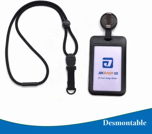 Vista 2 de JINEASY ID Breakaway - Carrete retráctil para tarjetas de identificación con soporte para tarjetas de identificación de plástico duro, color negro