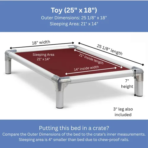 Vista 112 de Kuranda Cama elevada para mascotas a prueba de masticación - PVC almendra - 25" x 18" - Cordura Nylon - Borgoña