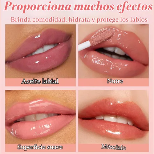 Vista 5 de Aceite de labios coreano – Aceite de brillo labial sabor afrutado, hidratante y nutritivo taza antiadherente, brillo labial transparente para labios