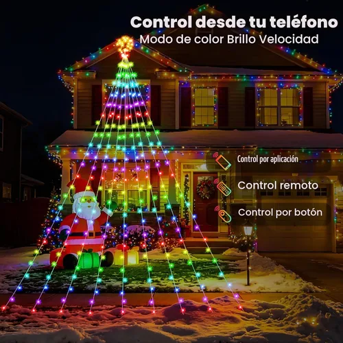 Vista 2 de Luces de Cascada de Navidad RGB Inteligentes de 16.4 Pies con Estrella, APP y Control Remoto, Espectáculo de Luz Personalizado DIY y Sincronización
