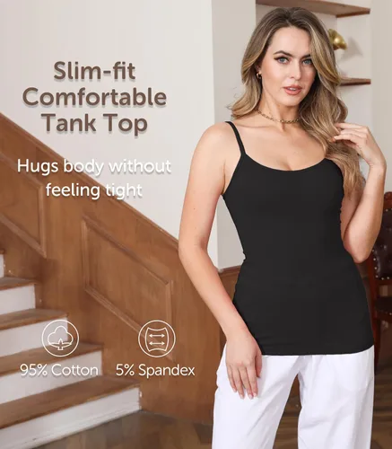 Vista 2 de Comfneat Paquete de 4 camisolas ajustadas de algodón con tirantes delgados ajustables para mujer